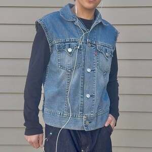 Vintage Levi's Blue Denim Vest, Western Yoke Cut-Off Trucker, Men's Large